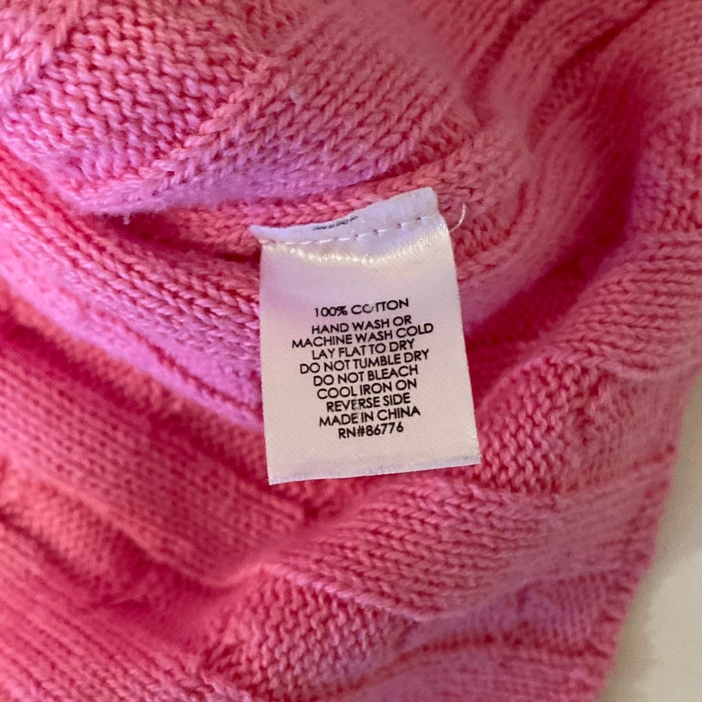 J. Society Distressed Cable Varsity Smiley Crew Sweater Small Pink - Picture 6 of 6